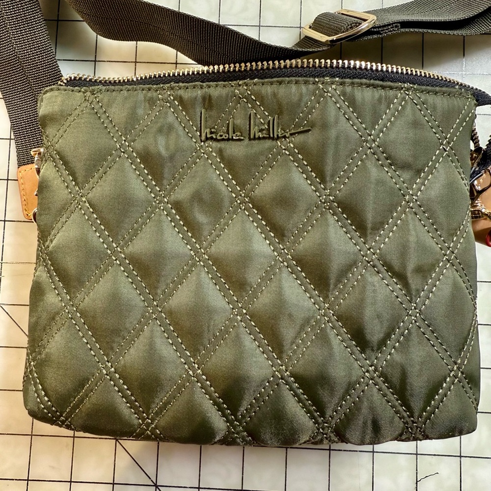 Nicole Miller Olive Quilted Crossbody Bag